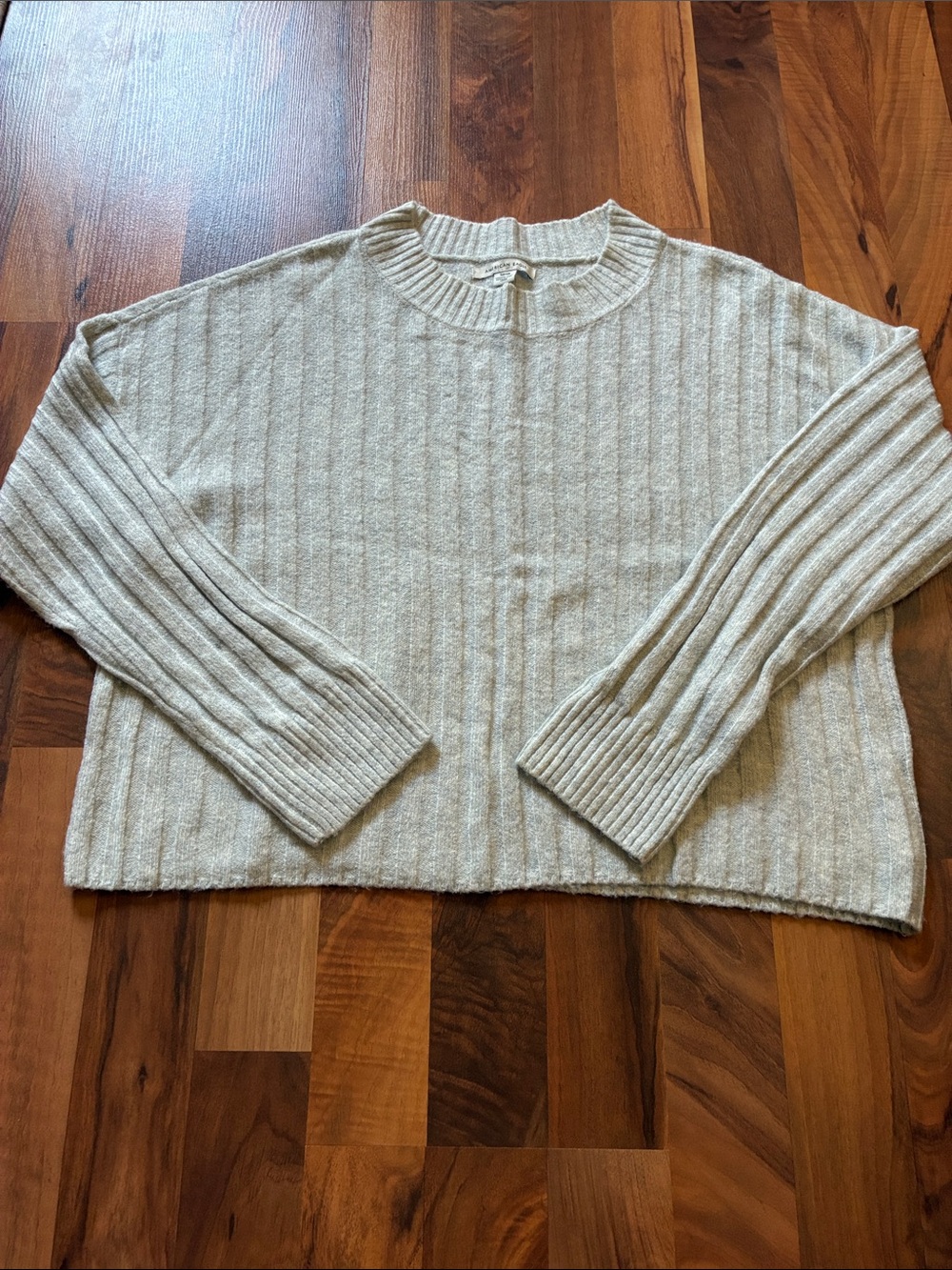 American Eagle Outfitters Cream Ribbed Crewneck Sweater
